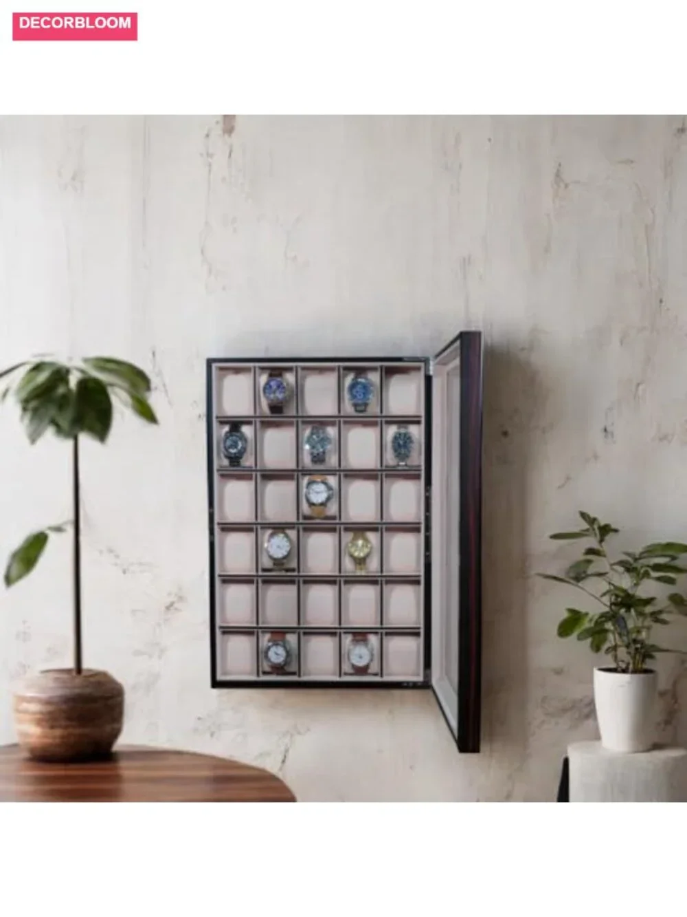 30 Piece Ebony Wood Watch Display Case Wall Hanging Storage Organizer Gift